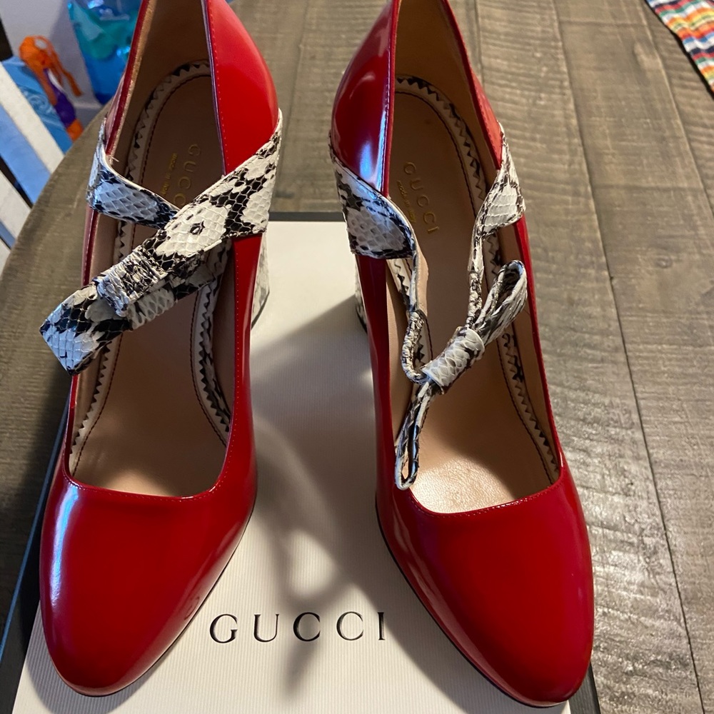 Gucci Block Snakeskin Block Heel